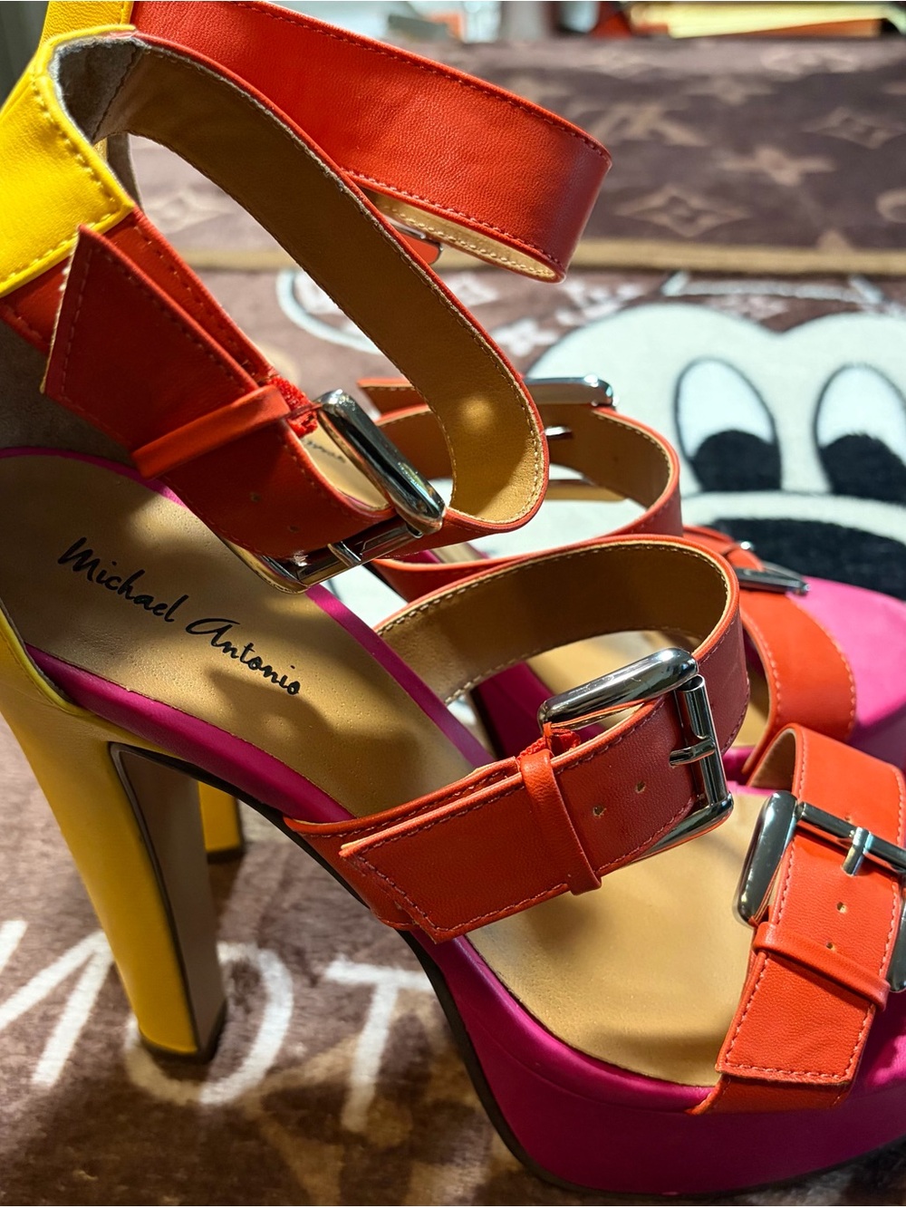 Michael Antonio Colorblock Platform Sandal - Orange Yellow Pink